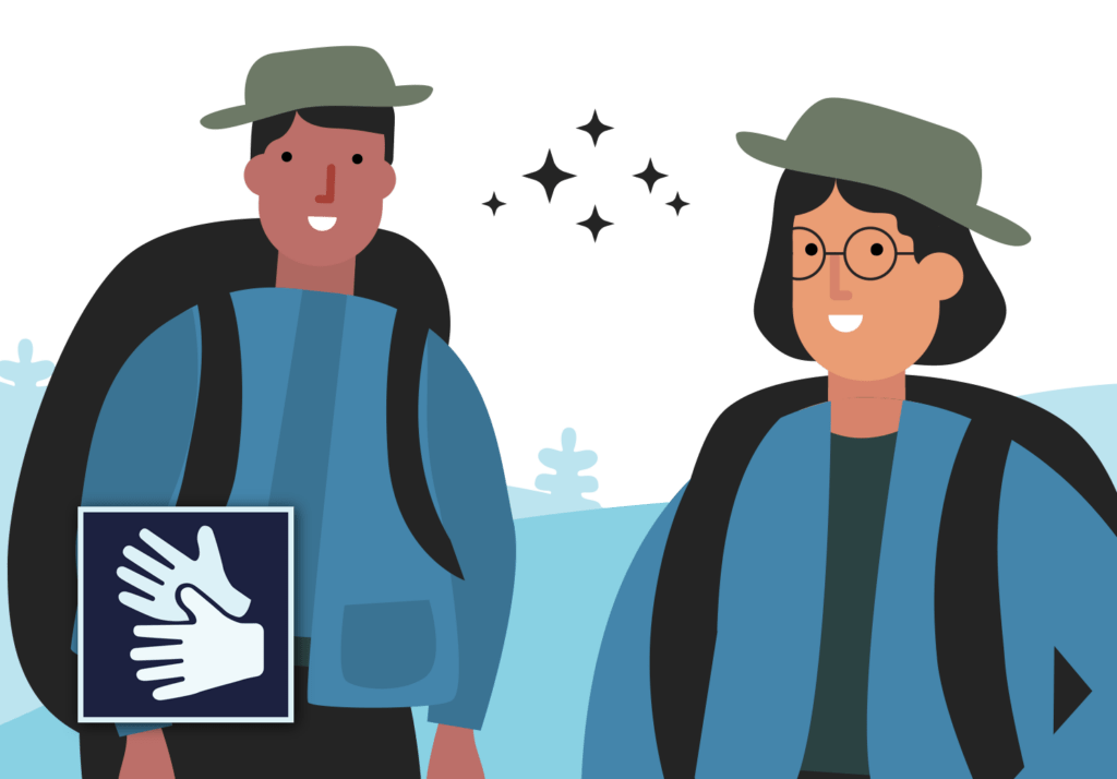 Två personer med hatt som firar semester.